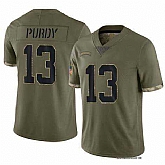 Men's San Francisco 49ers #13 Brock Purdy 2022 Olive Salute To Service Limited Stitched Jersey,baseball caps,new era cap wholesale,wholesale hats
